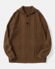 Men Cable Knit Lapel Button Solid Pullover Casual Sweaters