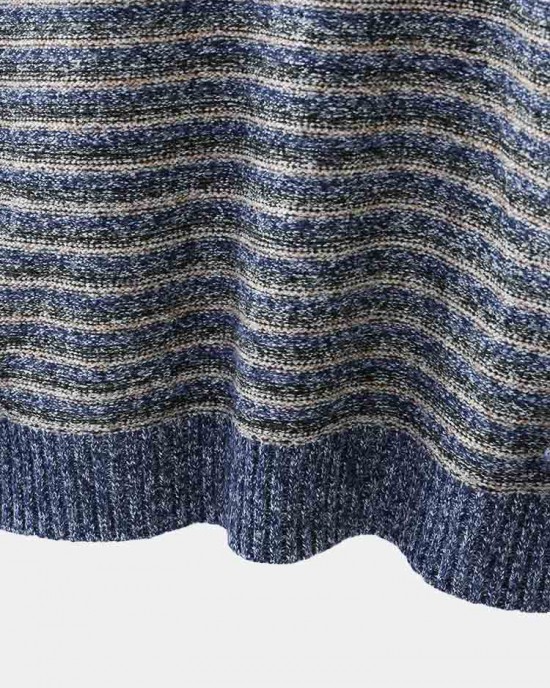 Mens Stripe Round Neck Warm Vintage Knitted Sweaters