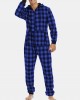 Mens Plaid Zipper Front Kangaroo Pocket Hooded One Piece Jumpsuit Home Warm Sleepwear