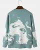 Men Contrast Landscape Loose Pullover Drop Shoulder Knitted Sweaters