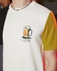 Mens Beers Print Color Block Patchwork Knit Short Sleeve T  Shirts