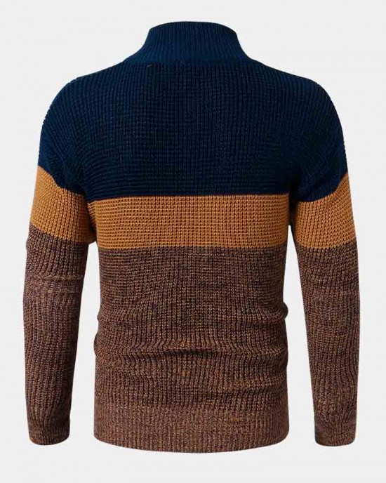 Mens Colorblock Knitting Half Zipper Front Drop Shoulder Casual Sweaters