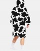 Mens Cow Pattern Print Flannel Two  Sided Oversized Blanket Hoodie With Pouch Pocket