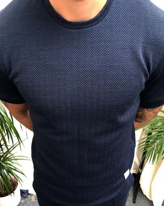 Men's short sleeve blue plain T  HE1007-02-02