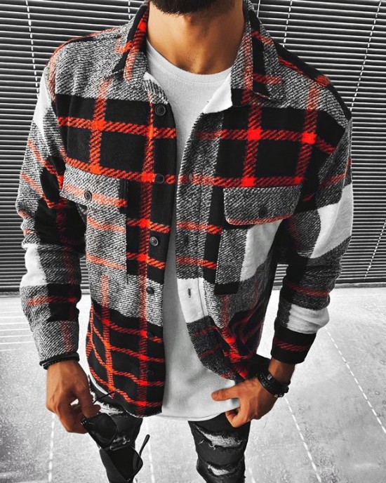 Men's plaid long sleeve shirt HF0217-02-03