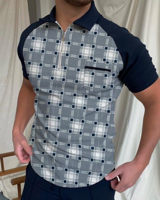 Men's fashionable color block plaid short sleeves HF0406-03-03