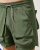 Men Plain Multi Pocket Utility Drawstring Mid Length Elastic Waist Cargo Shorts