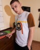 Mens Colorful Striped Letter Print Patchwork Casual Short Sleeve T  Shirts