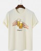 Mens Beers Cheers Graphic Crew Neck Cotton Short Sleeve T  Shirts