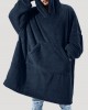 Mens Flannel Thicken Oversized Kangaroo Pocket Blanket Hoodies Warm Homewear