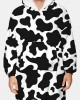 Mens Cow Pattern Print Flannel Two  Sided Oversized Blanket Hoodie With Pouch Pocket