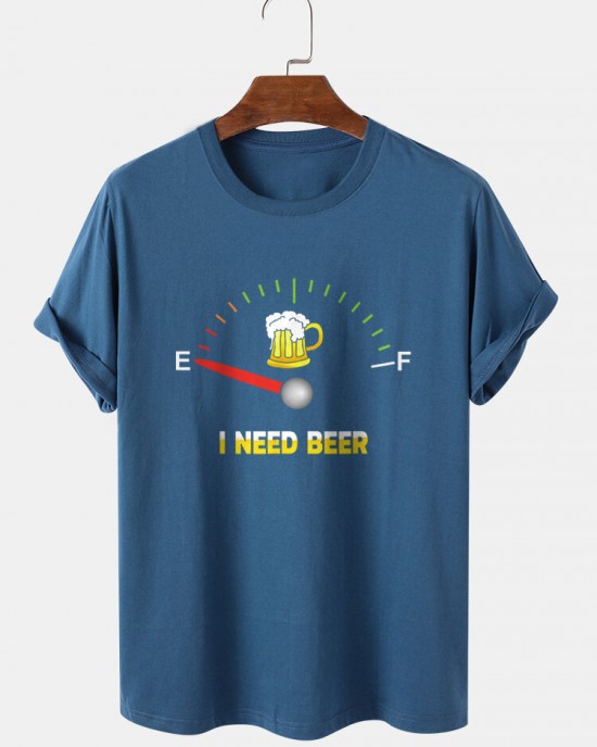 Mens Beers Fuel Meter Print Cotton Short Sleeve T  Shirts