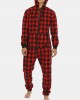 Mens Plaid Zipper Front Kangaroo Pocket Hooded One Piece Jumpsuit Home Warm Sleepwear