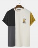 Mens Beers Print Color Block Patchwork Knit Short Sleeve T  Shirts