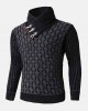 Mens Graphics Knitted Texture High Neck Warm Pullover Sweaters