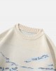 Men Landscape Mountain Drop Shoulder Loose Pullover Knitted Sweaters