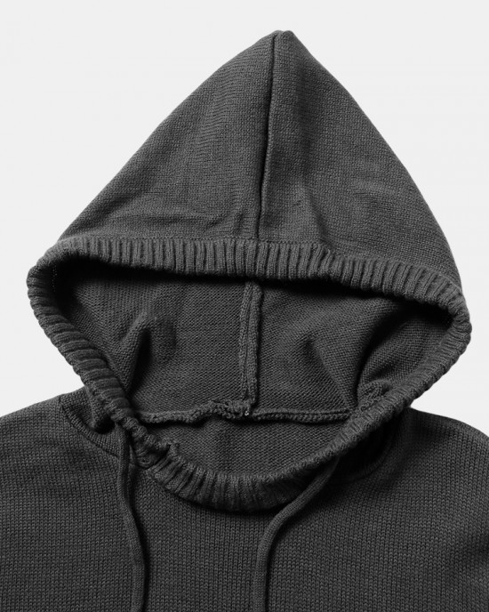 Mens Solid Color Design Cut Out Sleeve Kitted Hooded Sweaters