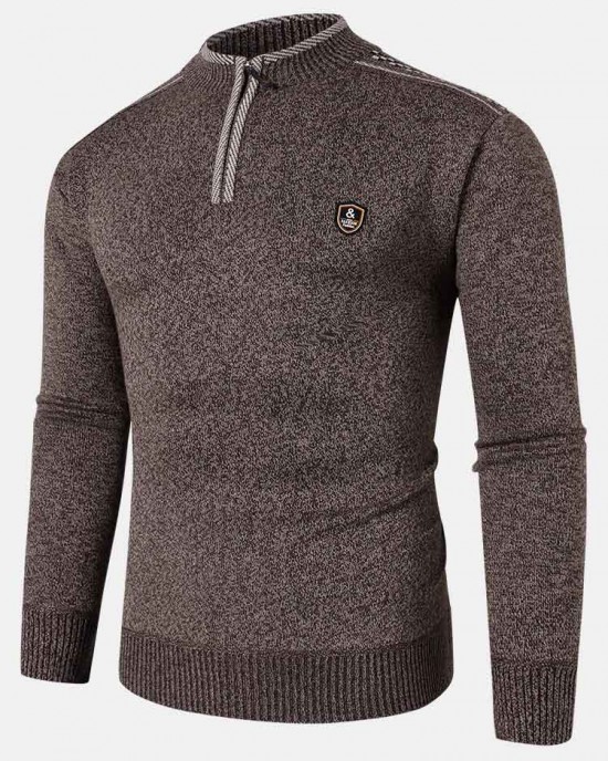 Mens Applique Half Zipped Front Pullover Knitted Sweaters