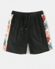 Men Tropical Plant Side Print Patchwork Corduroy Casual Drawstring Shorts