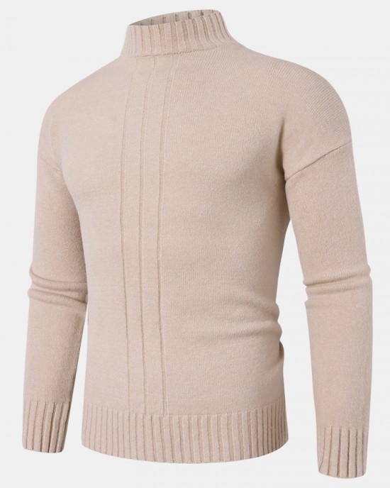 Mens Solid Color Mock Neck Long Sleeve Simple Warm Sweaters