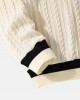 Men Cable Knitted Strip Contrast Pullover Loose Casual Sweaters