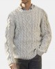 Men Solid Cable Knit Round Neck Casual Pullover Sweaters