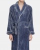 Mens Flannel Lapel Double Pocket Warm Belted Robes With Contrast Binding