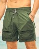 Men Plain Multi Pocket Utility Drawstring Mid Length Elastic Waist Cargo Shorts