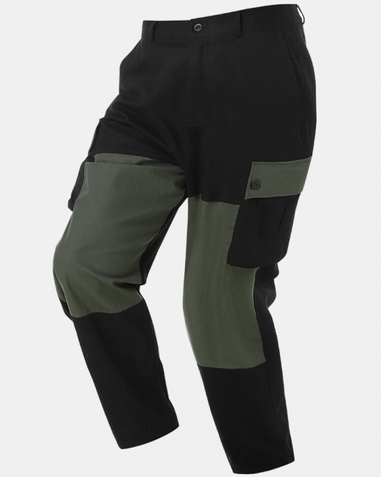 Men Outdoor Contrast Colorblock Multi Pocket Utility Ankle Length Cargo Pants