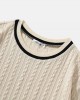 Men Cable Knitted Strip Contrast Pullover Loose Casual Sweaters