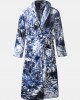 Mens Tie Dye Flannel Thick Pocket Long Sleeve Calf  Length Home Sleepwear Robes