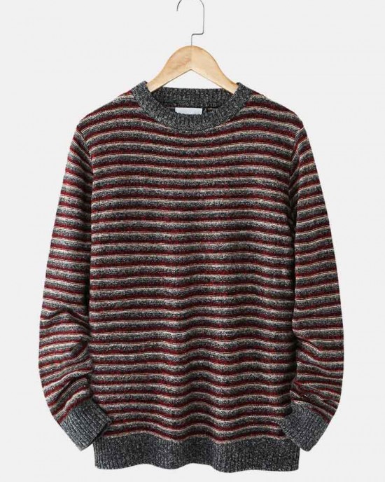 Mens Stripe Round Neck Warm Vintage Knitted Sweaters