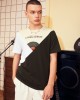 Mens Letter Print Color Block Patchwork Short Sleeve T  Shirts