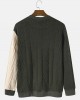 Men Patchwork Rib Knit Contrast Color Round Neck Pullover Sweaters