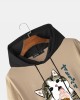 Mens Cute Cat Japanese Print Short Sleeve Drawstring Hooded T  Shirts