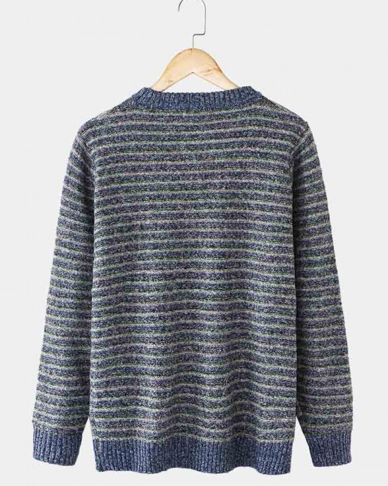 Mens Stripe Round Neck Warm Vintage Knitted Sweaters