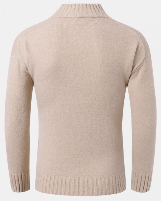 Mens Solid Color Mock Neck Long Sleeve Simple Warm Sweaters