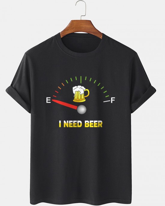 Mens Beers Fuel Meter Print Cotton Short Sleeve T  Shirts