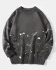 Mens Cute Cartoon Print Round Neck Long Sleeve Knitted Pullover Sweaters