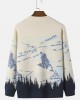 Men Landscape Mountain Drop Shoulder Loose Pullover Knitted Sweaters