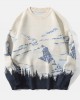 Men Landscape Mountain Drop Shoulder Loose Pullover Knitted Sweaters