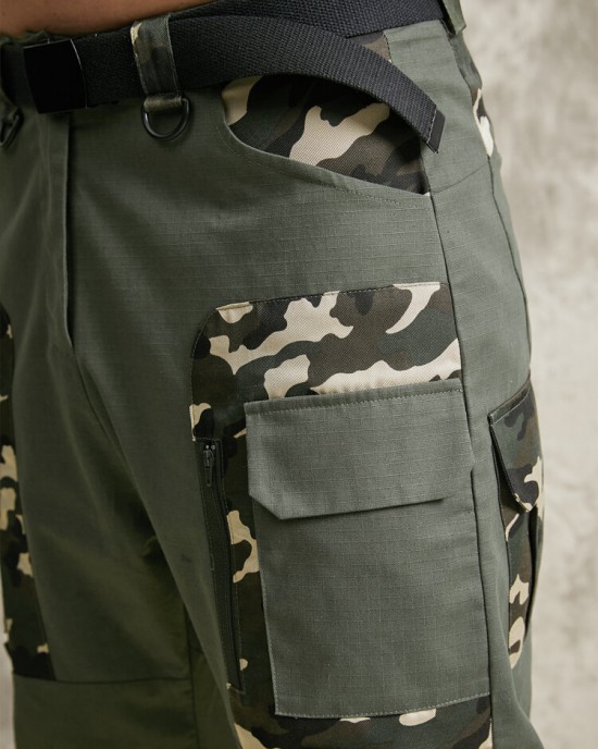 Men Outdoor Camouflage Patchwork Zip Tiered Designed Multi Pocket Utility Overalls