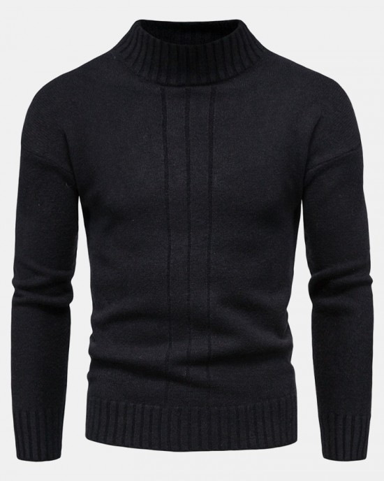 Mens Solid Color Mock Neck Long Sleeve Simple Warm Sweaters