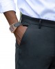 Men Pures Color Front Button Zipper Fly Ankle Length Work Pants