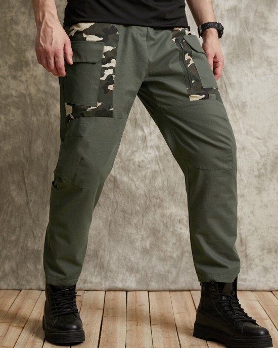 Men Outdoor Camouflage Patchwork Zip Tiered Designed Multi Pocket Utility Overalls