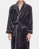 Mens Flannel Lapel Double Pocket Warm Belted Robes With Contrast Binding