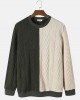 Men Patchwork Rib Knit Contrast Color Round Neck Pullover Sweaters