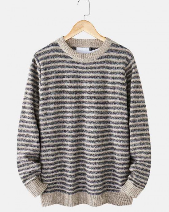 Mens Stripe Round Neck Warm Vintage Knitted Sweaters