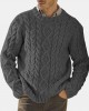 Men Solid Cable Knit Round Neck Casual Pullover Sweaters