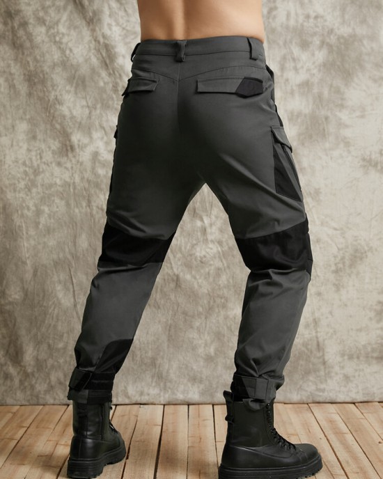 Men Outdoor Hit Patchwork Multi Pocket Buttons Velcros Details Ajustable Cuff Cargo Pants